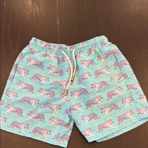 Kids Tiger Print Swim Trunks - Blue